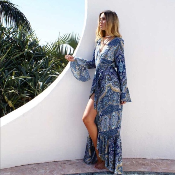 NEW Bohemian Paisley Print Maxi Wrap Dress - Picture 2 of 11